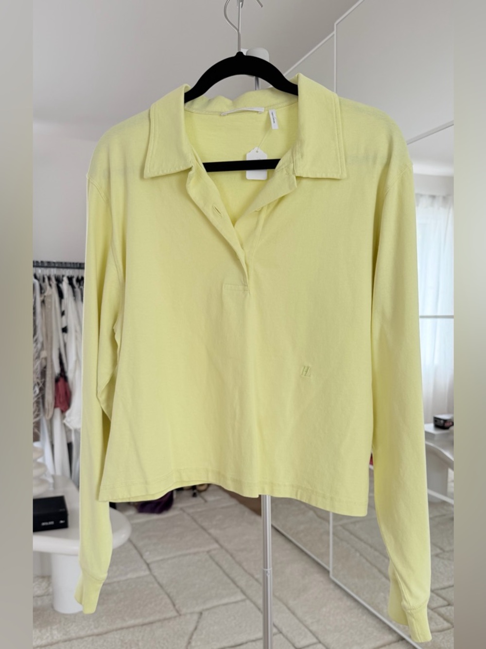 Helmut Lang Pale Yellow Long-Sleeve Polo Top